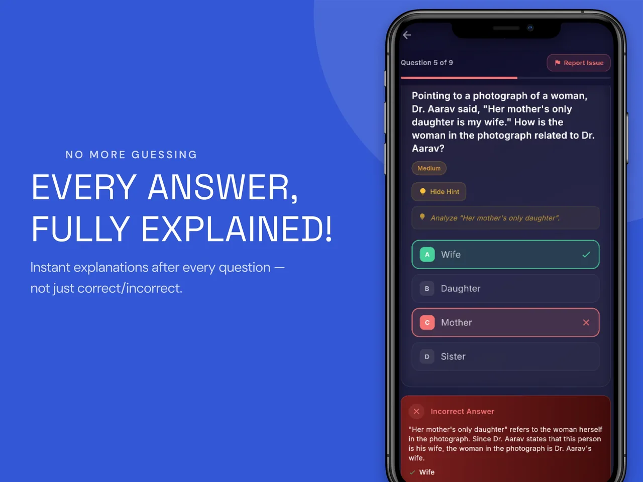 SafalTopper MCQ with a hint and instant explanation inside the quiz